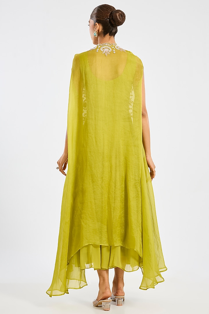Green Organza Hand Embroidered Jacket Set by Suhino at Pernia's Pop Up Shop