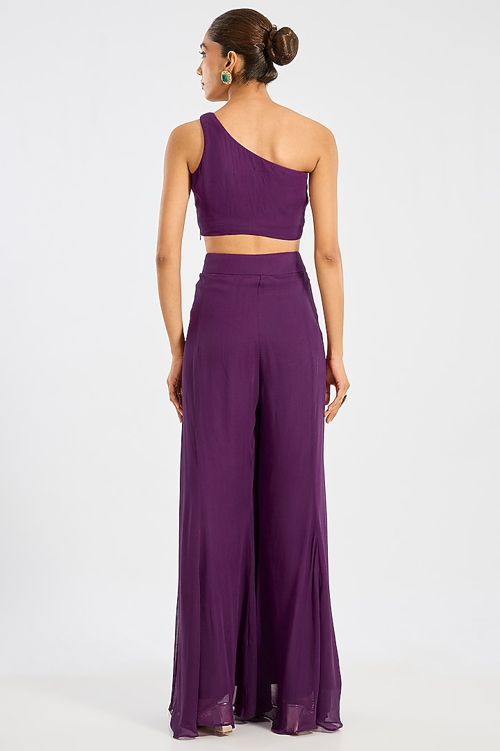 Purple Organza Pearl Embroidered One-Shoulder Cape Set by Suhino at Pernia's Pop Up Shop
