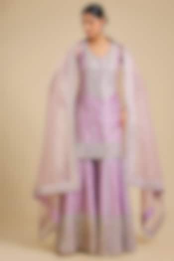 Lilac Slub Silk Embroidered Wedding Sharara Set by Suhino at Pernia's Pop Up Shop