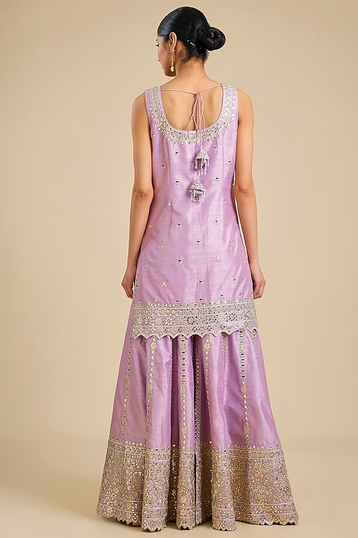 Lilac Slub Silk Embroidered Wedding Sharara Set by Suhino at Pernia's Pop Up Shop