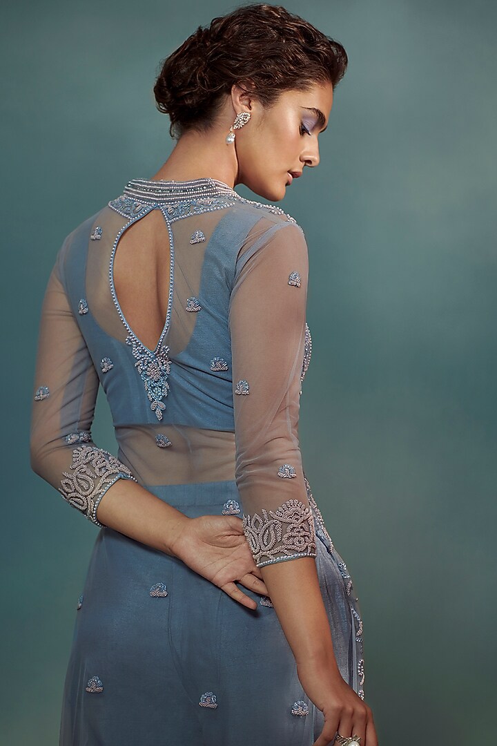 Ice Blue Embroidered Kurta Set by Suhino at Pernia's Pop Up Shop