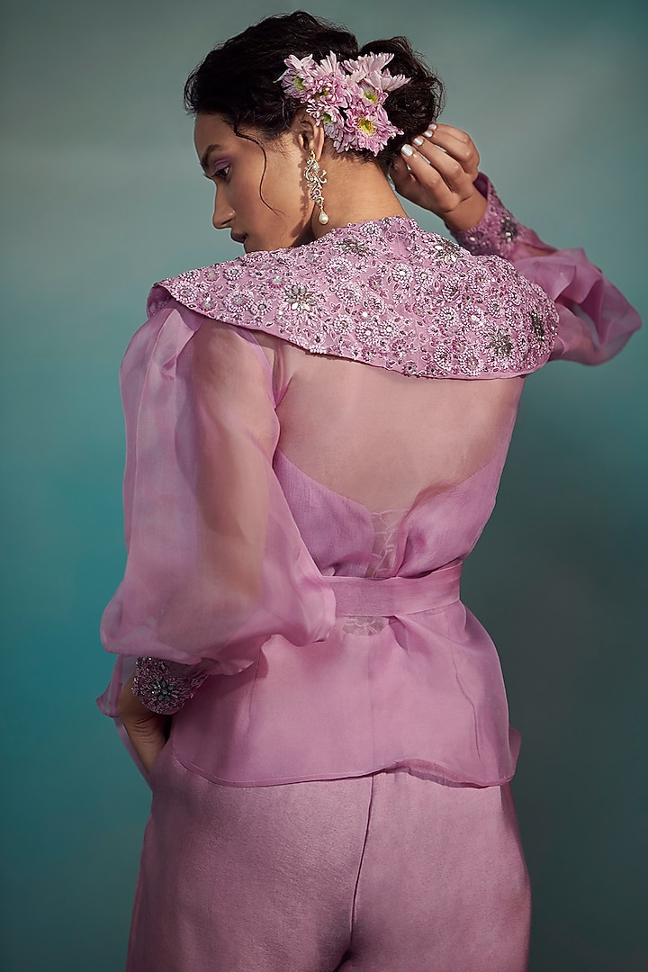 Lilac Maheshwari Silk Jumpsuit by Suhino at Pernia's Pop Up Shop