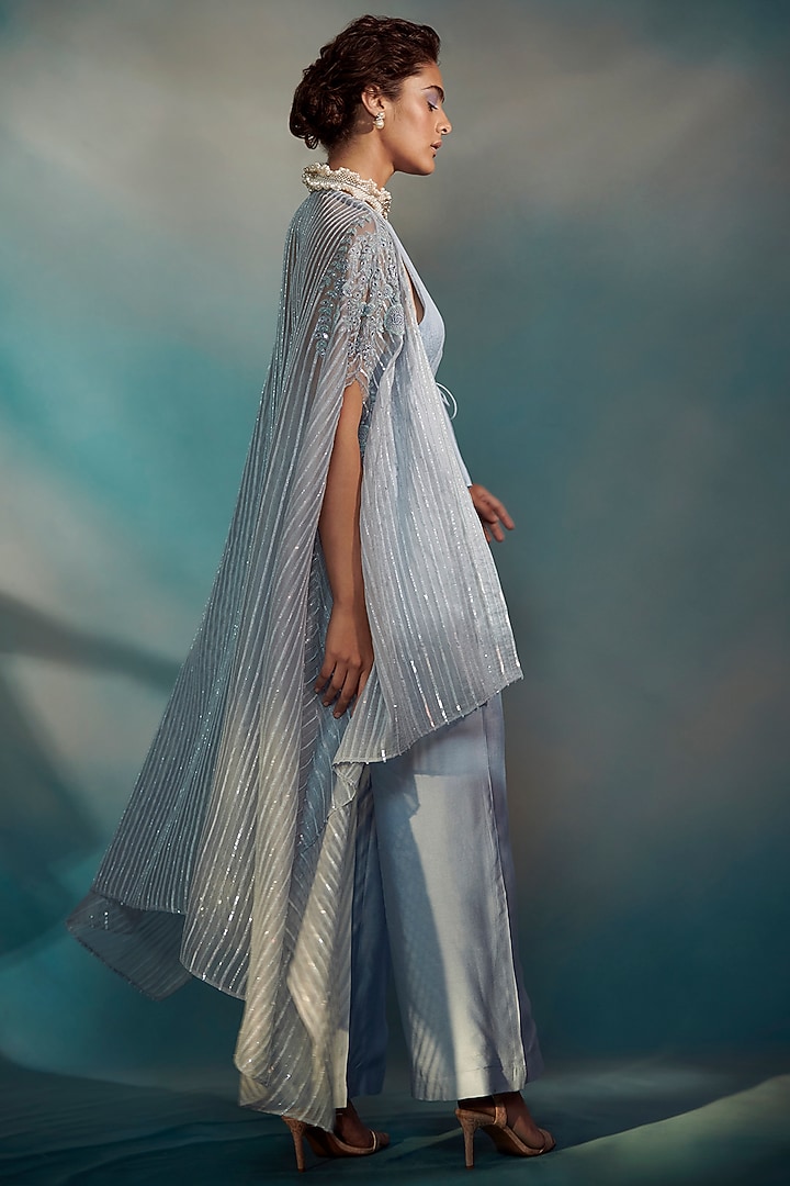 Ice Blue Embroidered Co-ord Set by Suhino at Pernia's Pop Up Shop