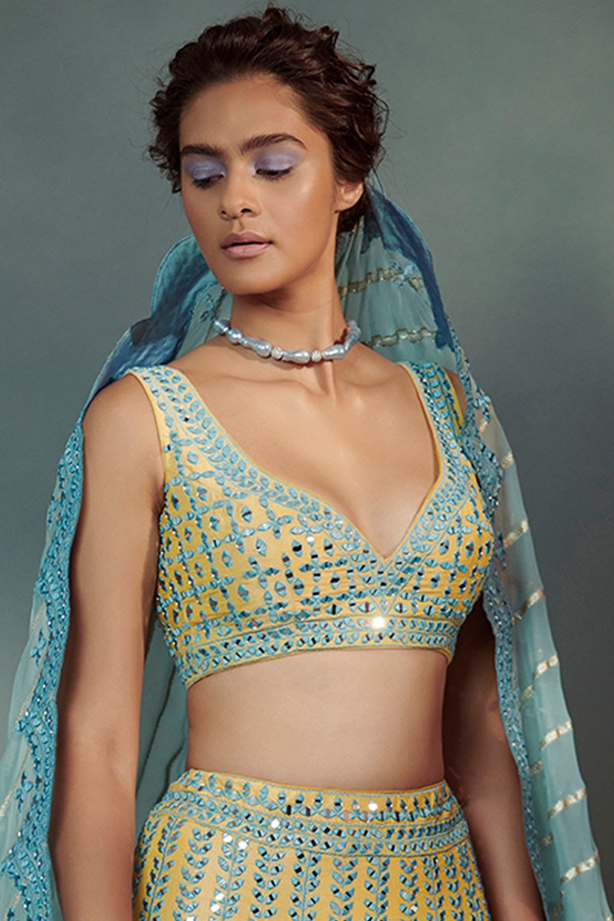 Blue Raw Silk Lehenga with Lace Work Border - PCCEJ1898 from saree.com