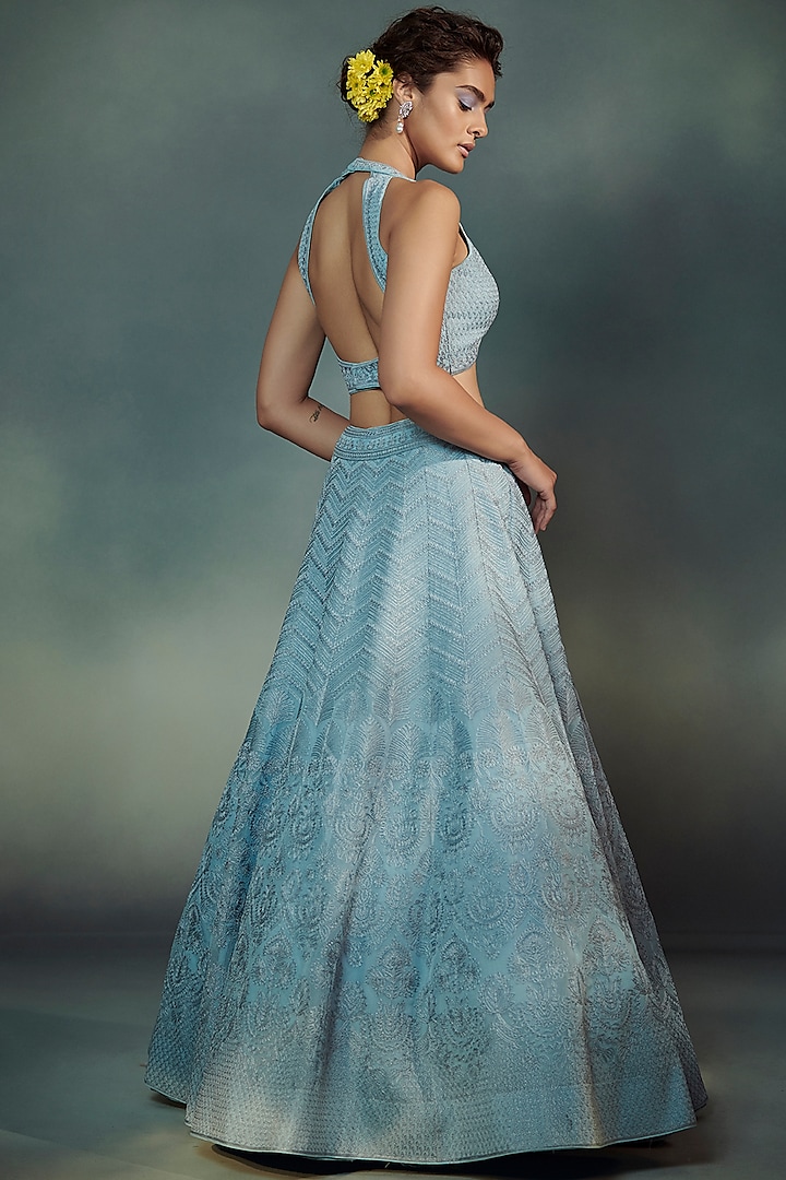 Ice Blue Embroidered Wedding Lehenga Set by Suhino at Pernia's Pop Up Shop