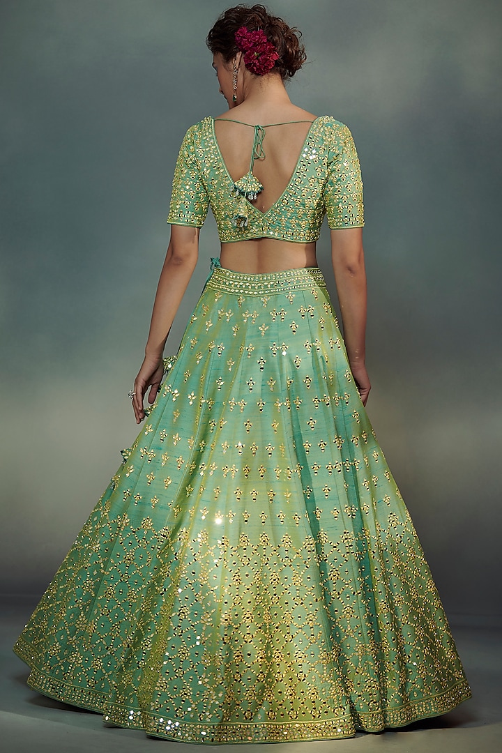Sea Green Mirror Embroidered Wedding Lehenga Set by Suhino at Pernia's Pop Up Shop