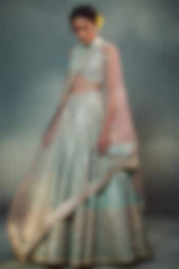 Aqua Blue Embroidered Wedding Lehenga Set by Suhino at Pernia's Pop Up Shop