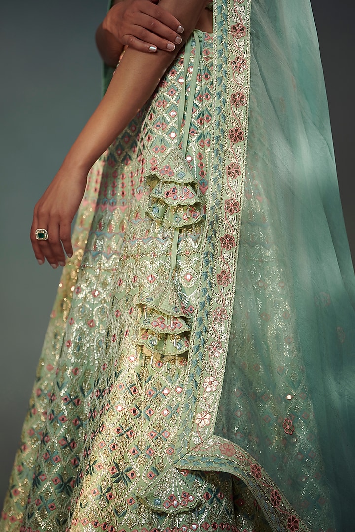 Mint Green Embroidered Wedding Lehenga Set by Suhino at Pernia's Pop Up Shop