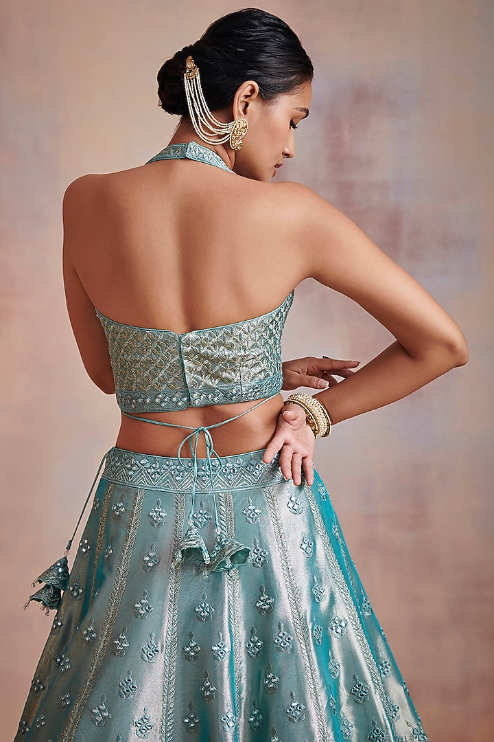 Turquoise Embroidered Wedding Lehenga Set by Suhino at Pernia's Pop Up Shop