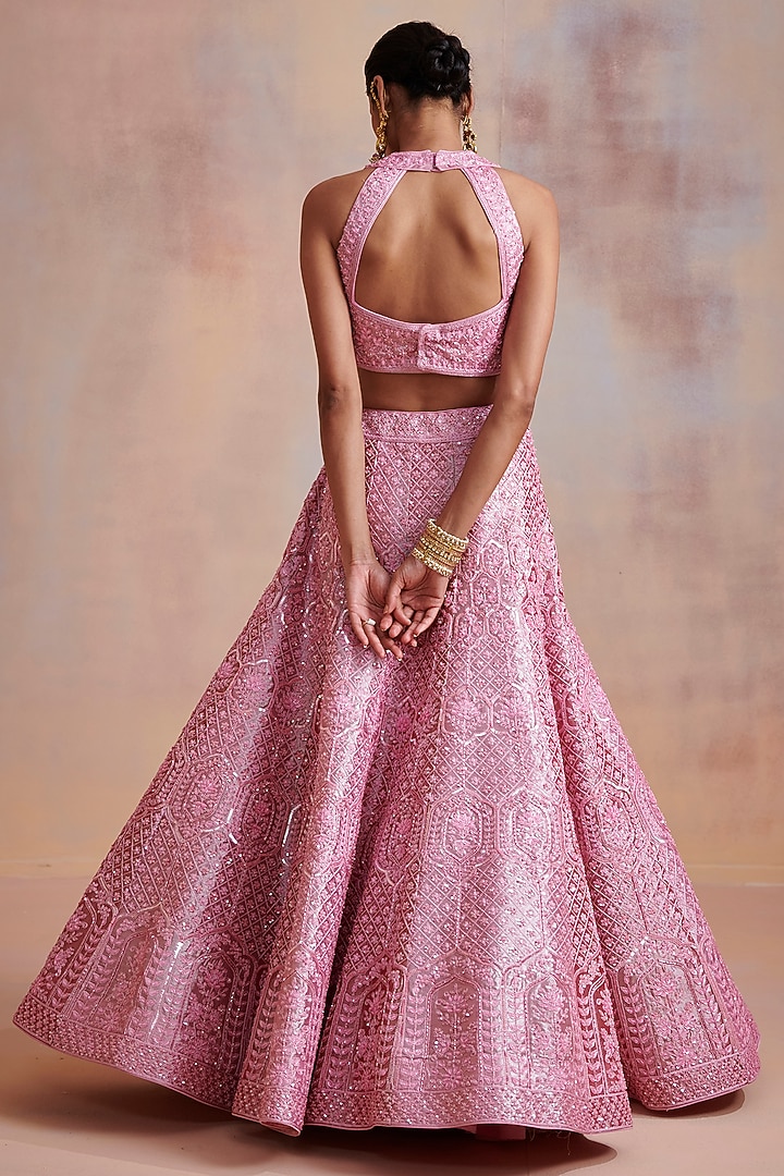 Pink Hand Embellished Wedding Lehenga Set by Suhino at Pernia's Pop Up Shop