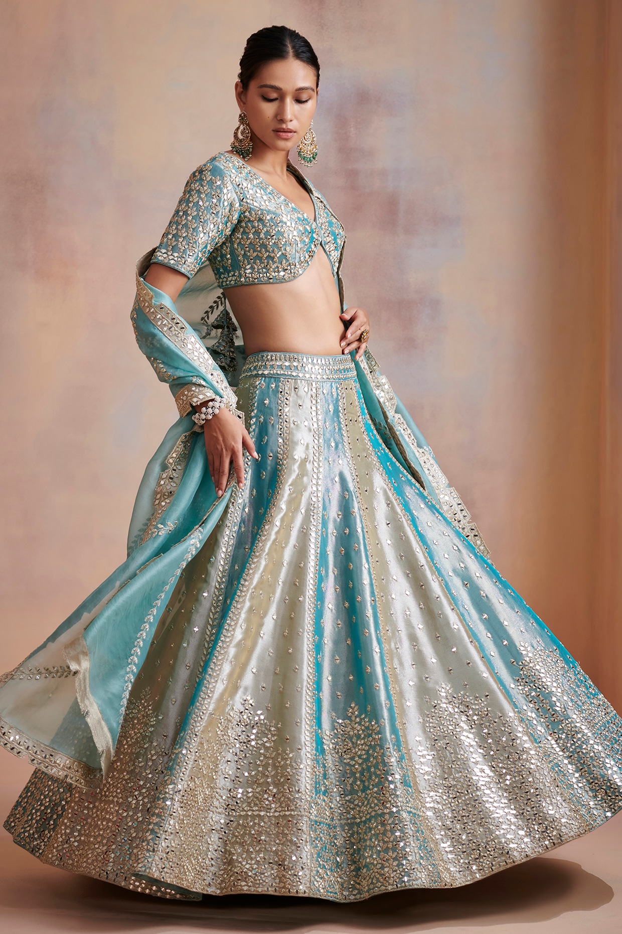 Turquoise Bridesmaid Lehenga Choli In Organza 2303LG02