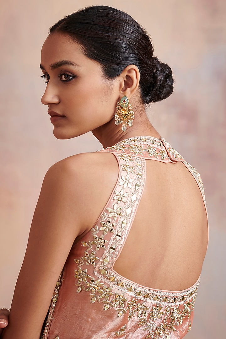 Melon Orange Slub Silk Mirror Embroidered Gharara Set by Suhino at Pernia's Pop Up Shop