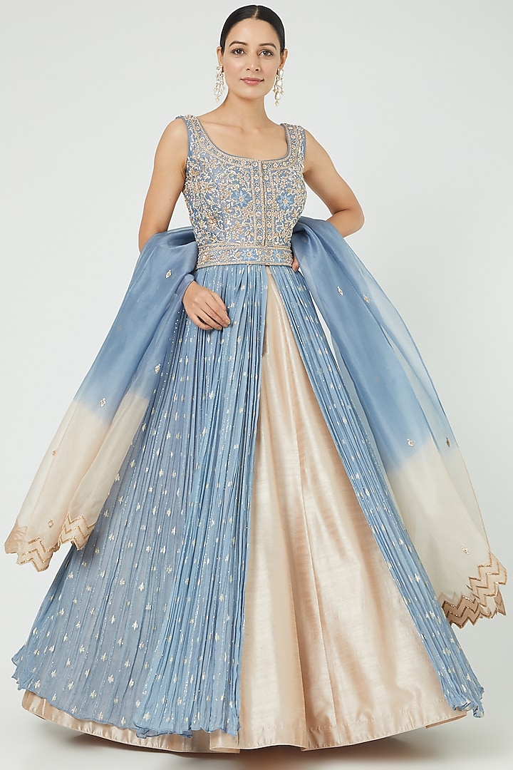 Blue Embroidered Anarkali Set by Suhino