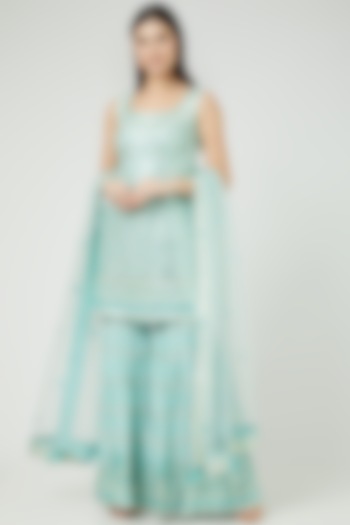 Aqua Embroidered Gharara Set by Suhino