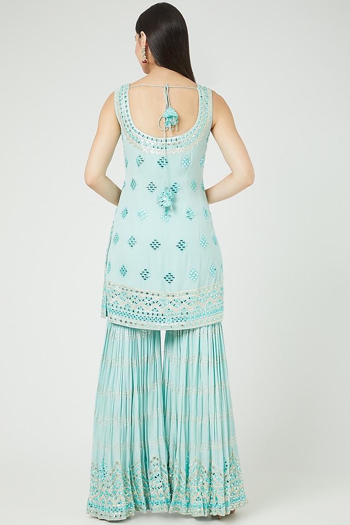 Aqua Embroidered Gharara Set by Suhino at Pernia's Pop Up Shop