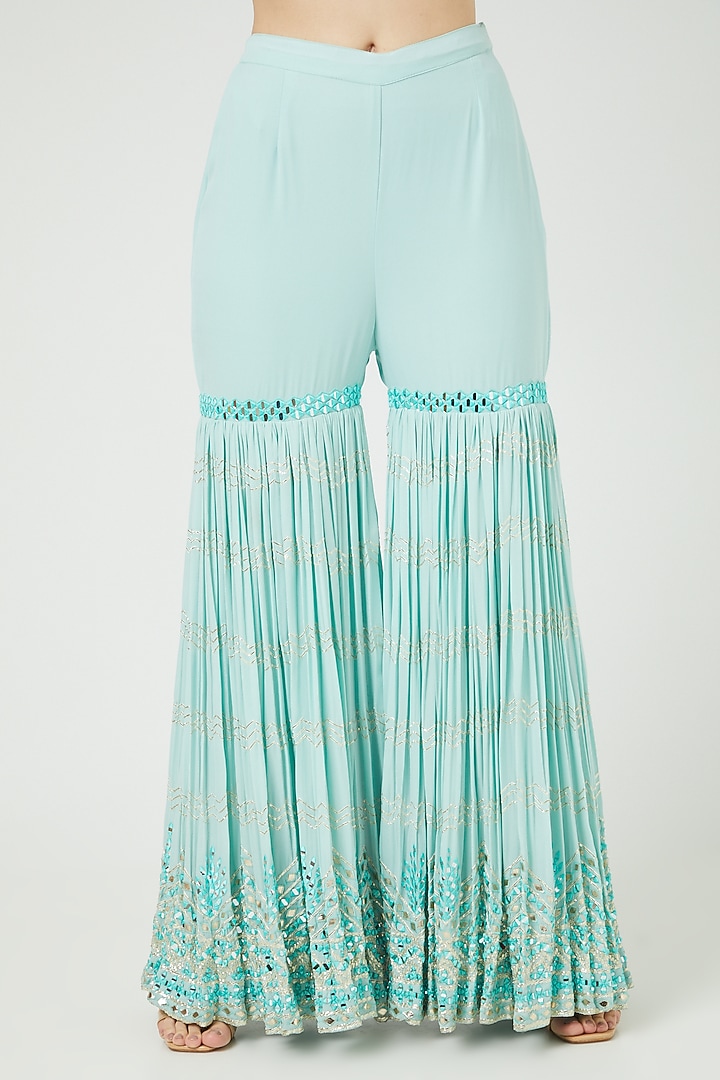 Aqua Embroidered Gharara Set by Suhino at Pernia's Pop Up Shop