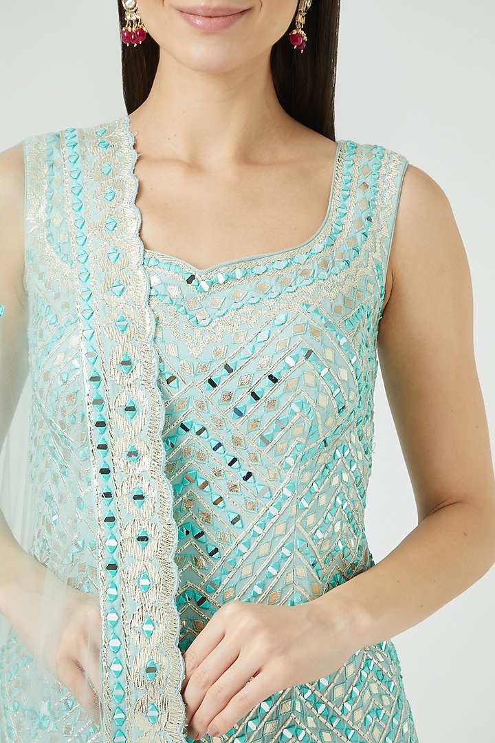 Aqua Embroidered Gharara Set by Suhino at Pernia's Pop Up Shop
