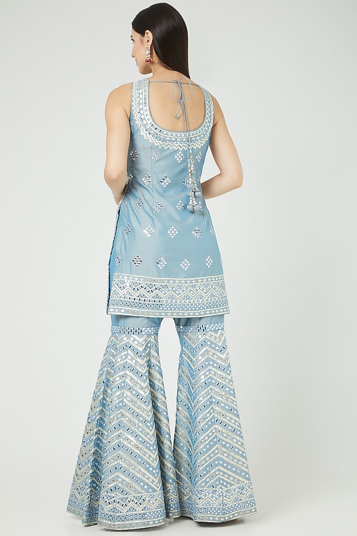 Ice Blue Embroidered Wedding Sharara Set by Suhino at Pernia's Pop Up Shop