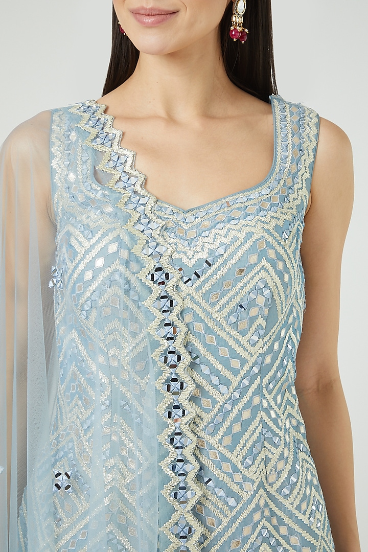 Ice Blue Embroidered Wedding Sharara Set by Suhino at Pernia's Pop Up Shop