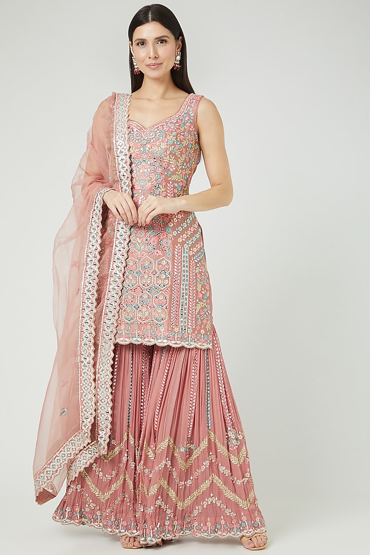 Copper Embroidered Gharara Set by Suhino