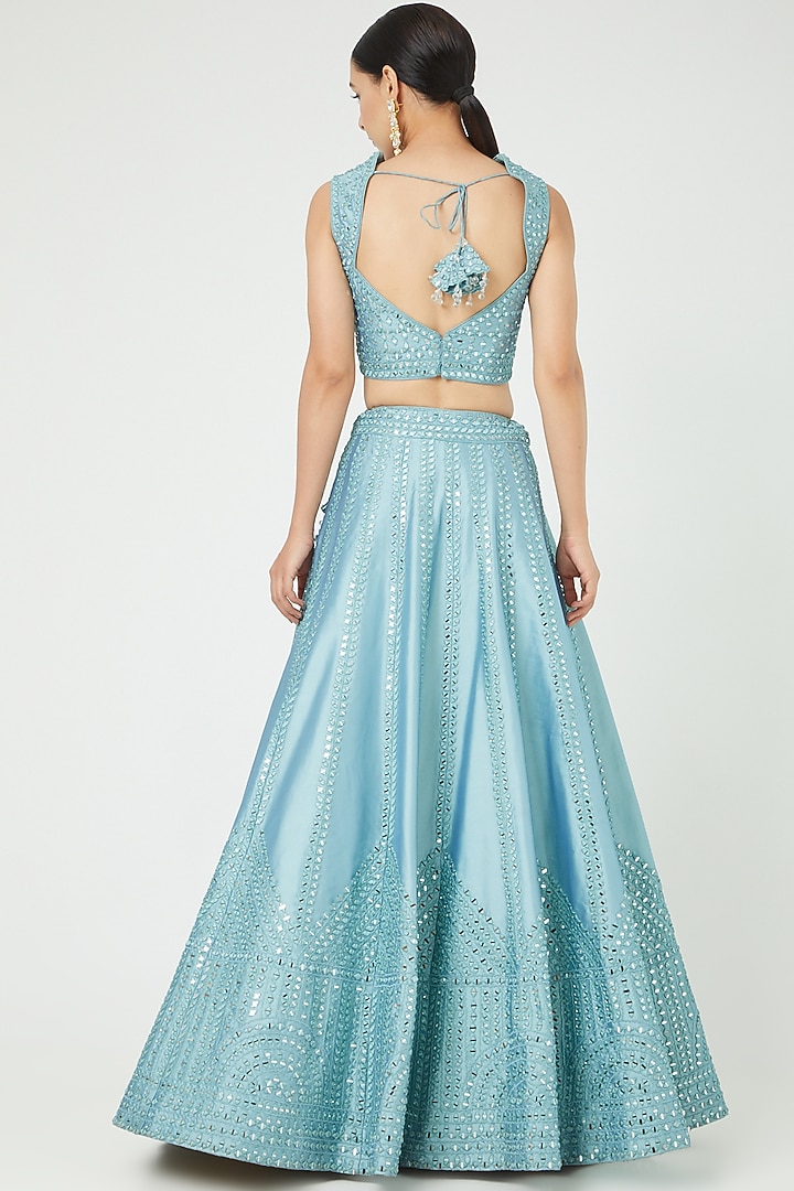 Blue Embroidered Wedding Lehenga Set by Suhino at Pernia's Pop Up Shop