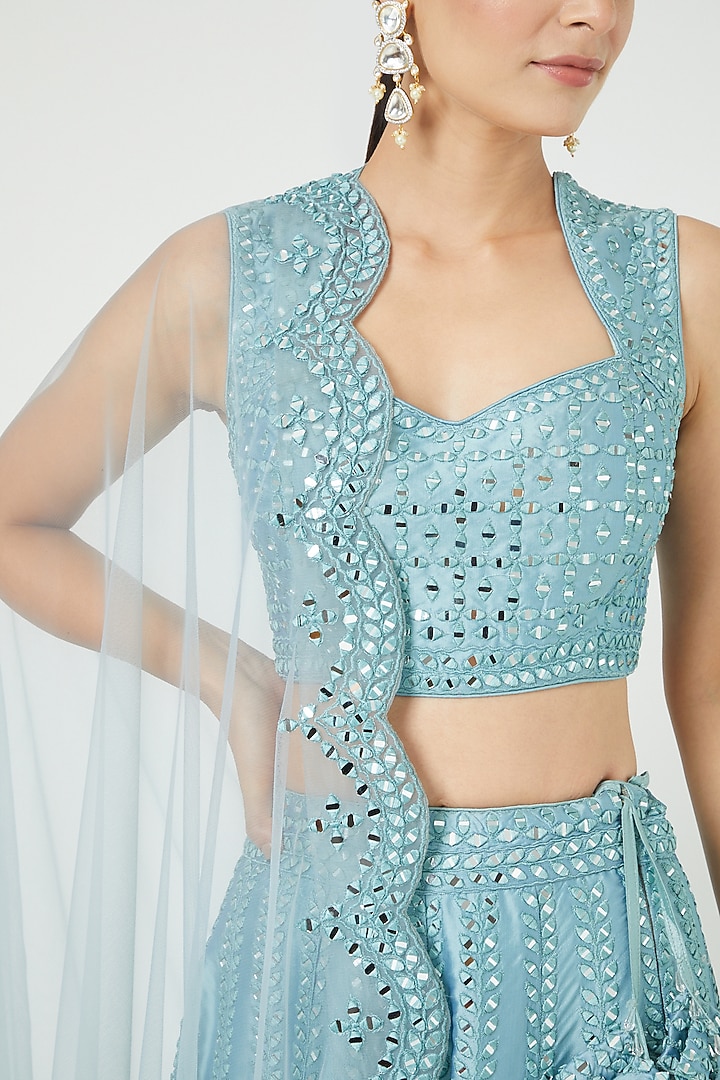 Blue Embroidered Wedding Lehenga Set by Suhino at Pernia's Pop Up Shop