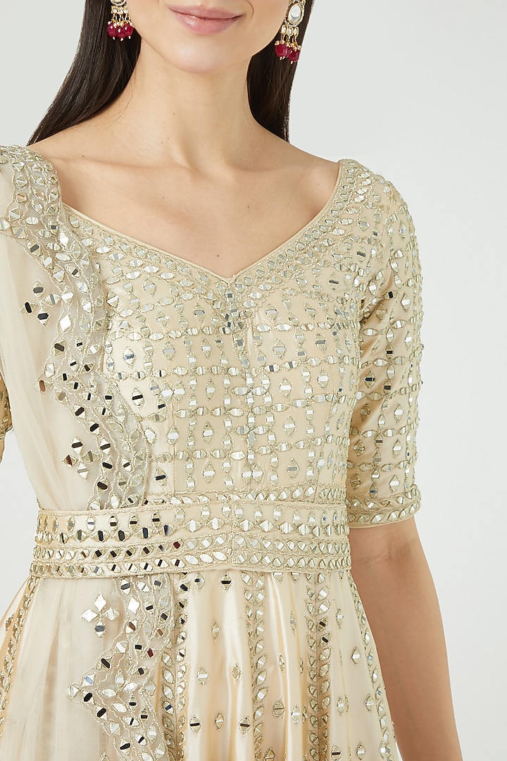 Beige Embroidered Wedding Anarkali Set by Suhino at Pernia's Pop Up Shop