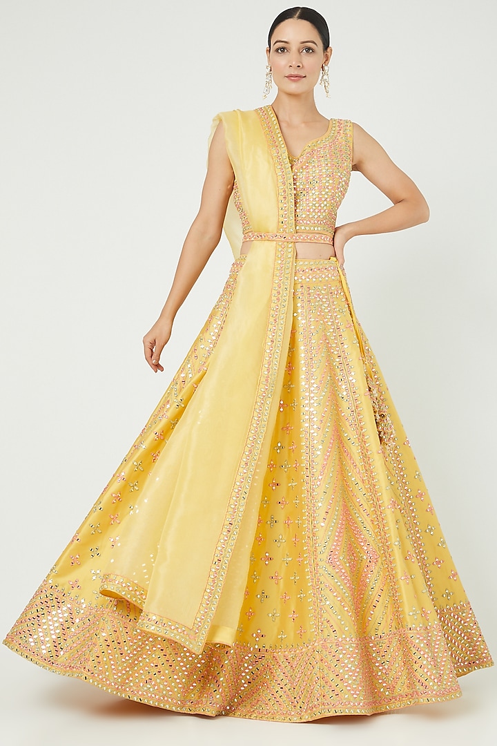 Yellow Embroidered Wedding Lehenga Set by Suhino at Pernia's Pop Up Shop