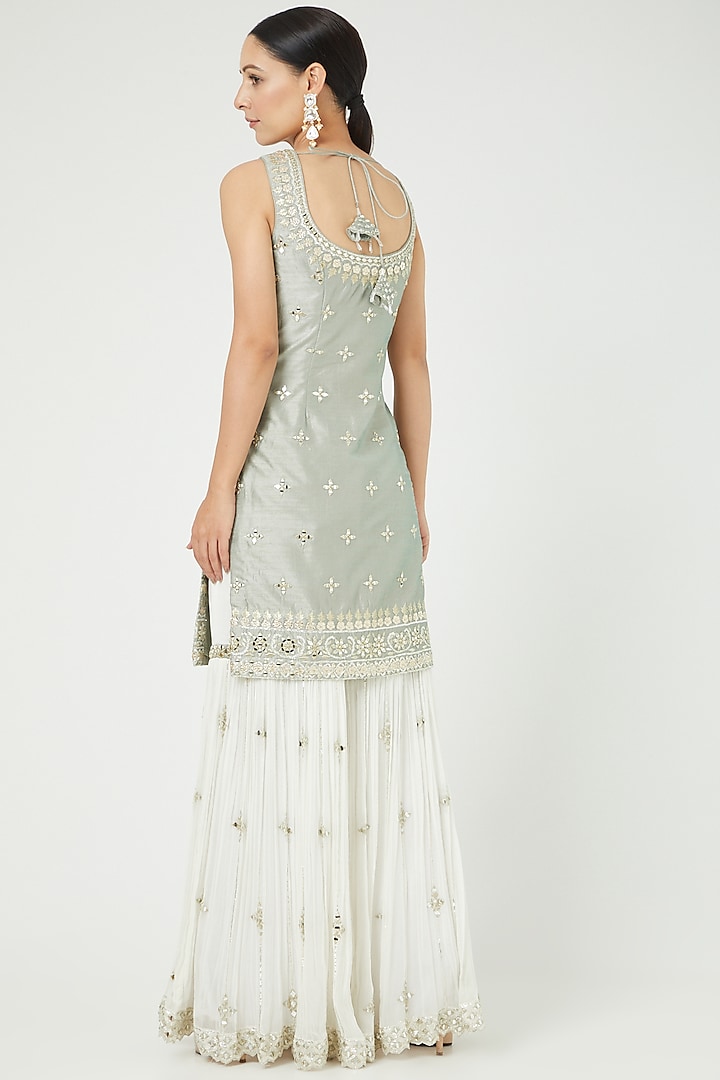 White Slub Silk Embroidered Gharara Set by Suhino at Pernia's Pop Up Shop