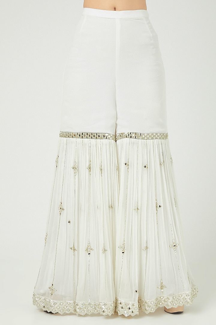 White Slub Silk Embroidered Gharara Set by Suhino at Pernia's Pop Up Shop