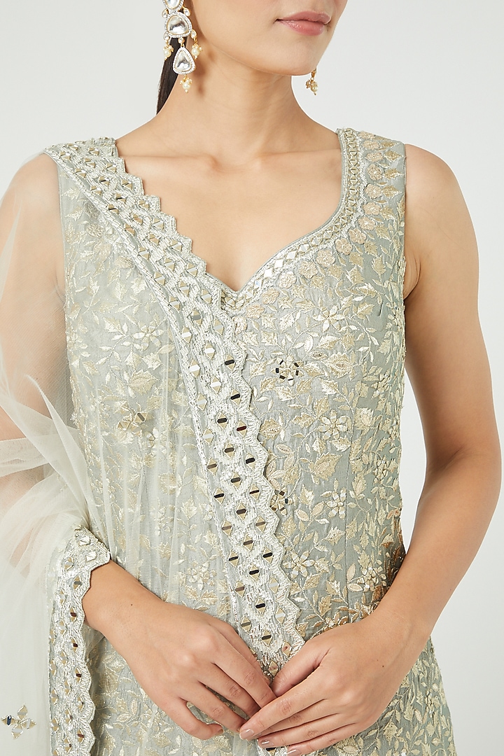 White Slub Silk Embroidered Gharara Set by Suhino at Pernia's Pop Up Shop