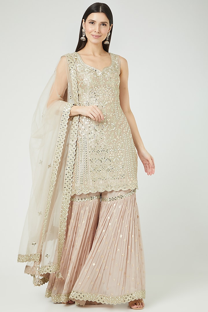 Champagne Embroidered Gharara Set by Suhino