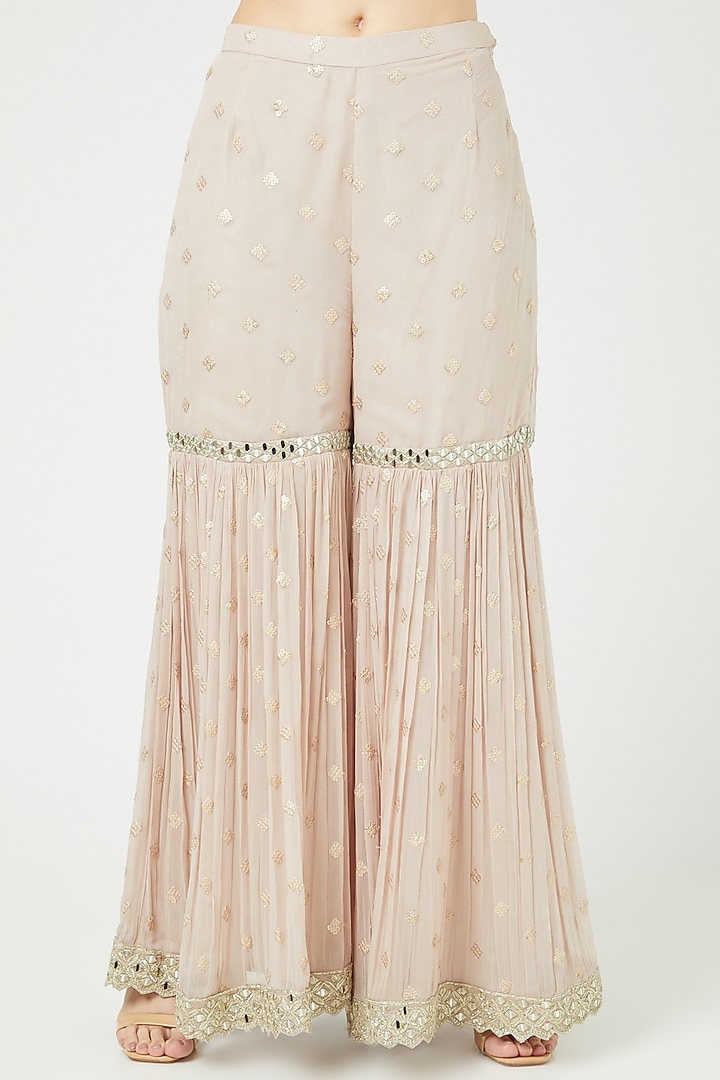 Champagne Embroidered Gharara Set by Suhino at Pernia's Pop Up Shop