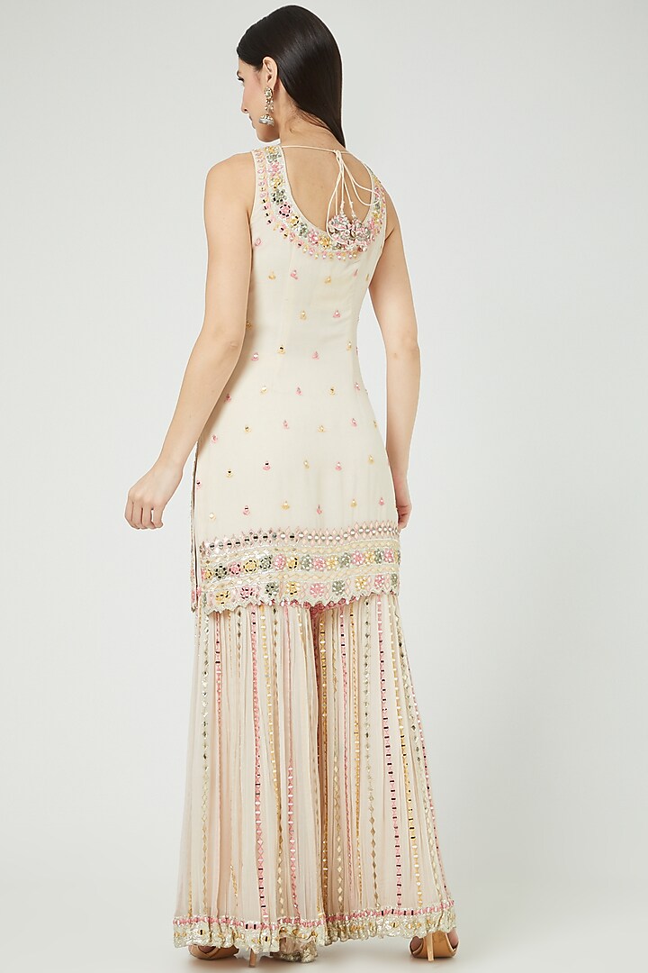 Off White Georgette Gharara Set by Suhino at Pernia's Pop Up Shop