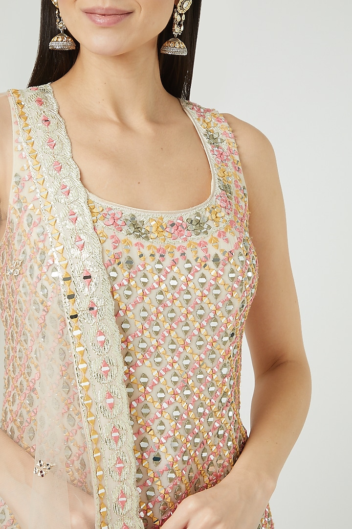 Off White Georgette Gharara Set by Suhino at Pernia's Pop Up Shop