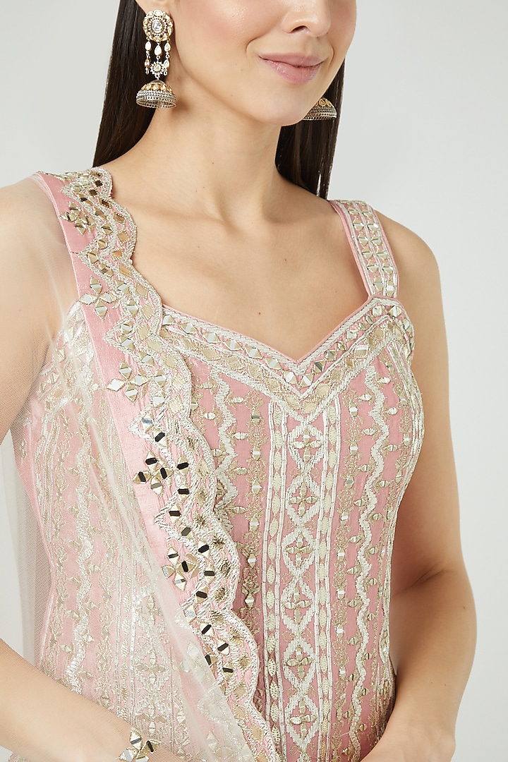 Pink Slub Silk Embroidered Gharara Set by Suhino at Pernia's Pop Up Shop