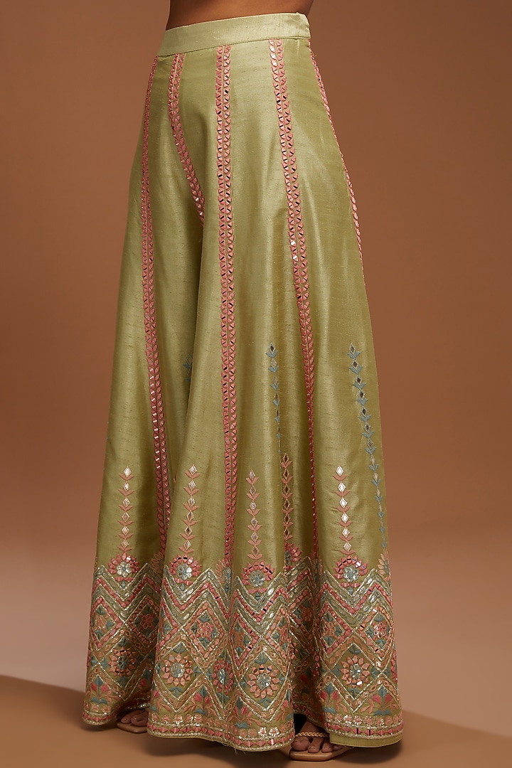 Green Slub Silk Embroidered Wedding Sharara Set by Suhino at Pernia's Pop Up Shop