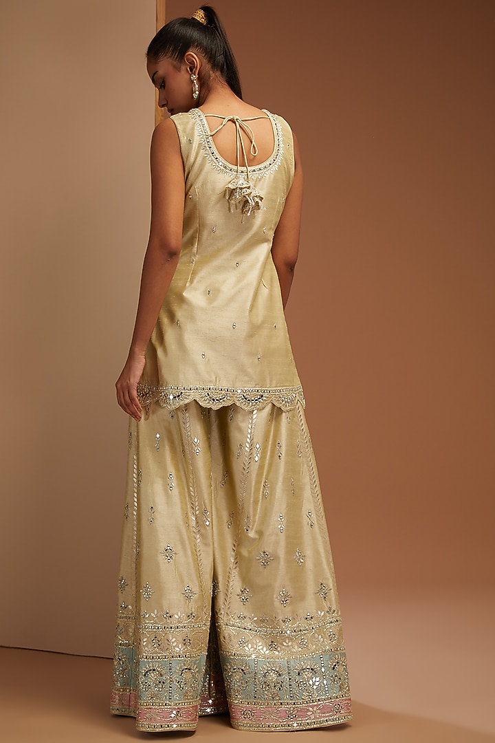 Pista & Aqua Slub Silk Embroidered Wedding Sharara Set by Suhino at Pernia's Pop Up Shop