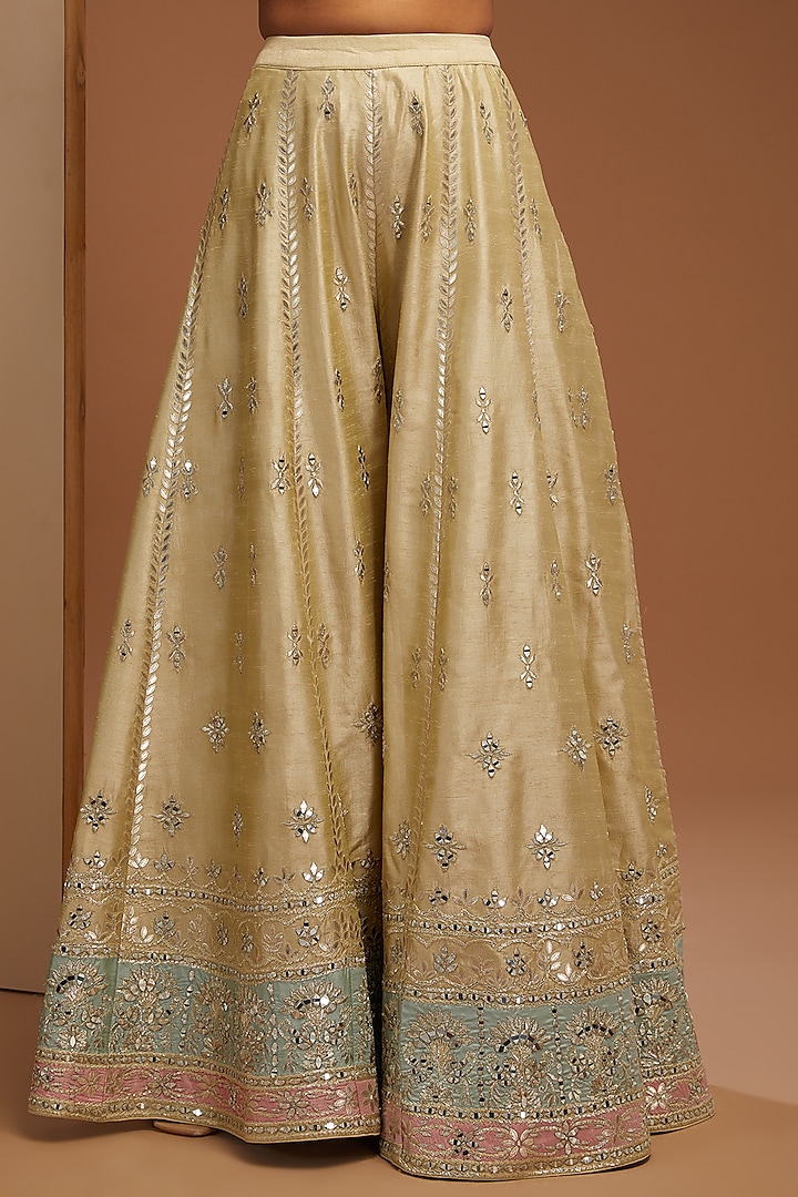 Pista & Aqua Slub Silk Embroidered Wedding Sharara Set by Suhino at Pernia's Pop Up Shop