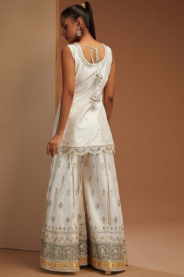 White Slub Silk Embroidered Wedding Sharara Set by Suhino at Pernia's Pop Up Shop