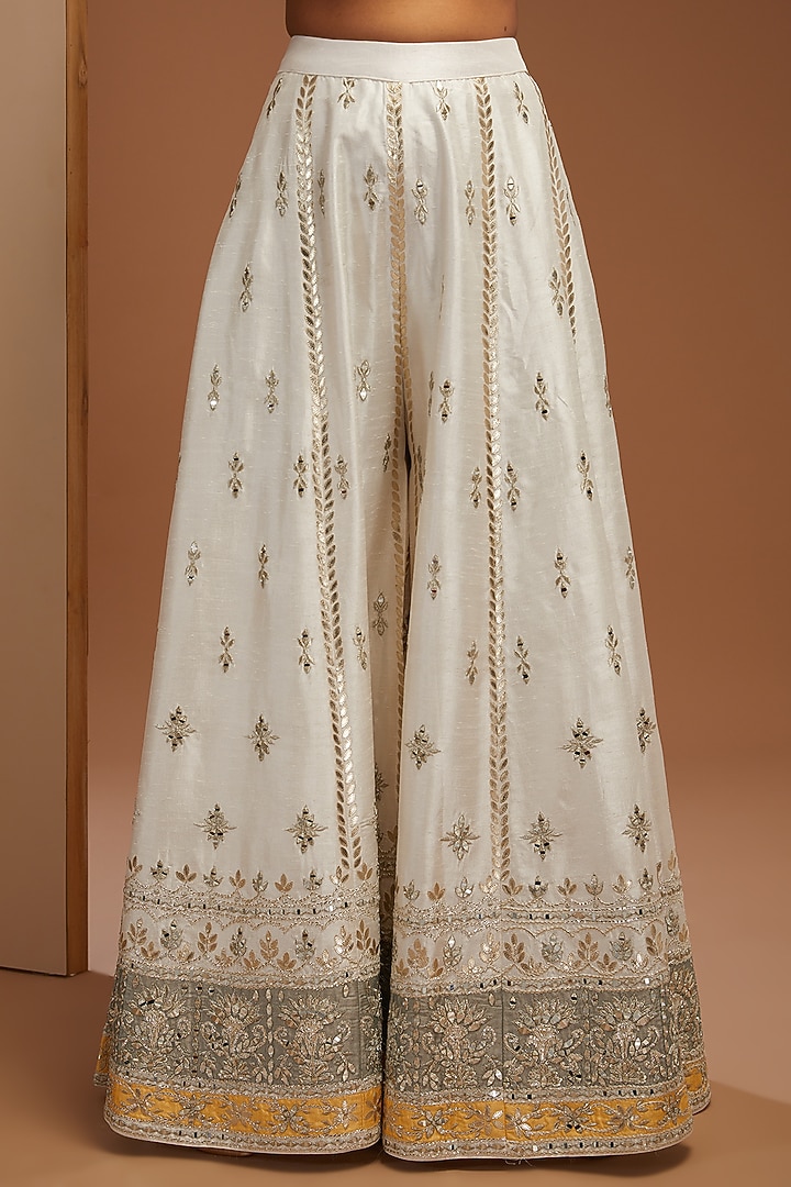 White Slub Silk Embroidered Wedding Sharara Set by Suhino at Pernia's Pop Up Shop