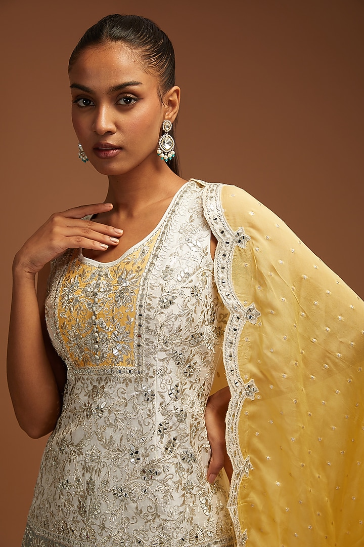 White Slub Silk Embroidered Wedding Sharara Set by Suhino at Pernia's Pop Up Shop
