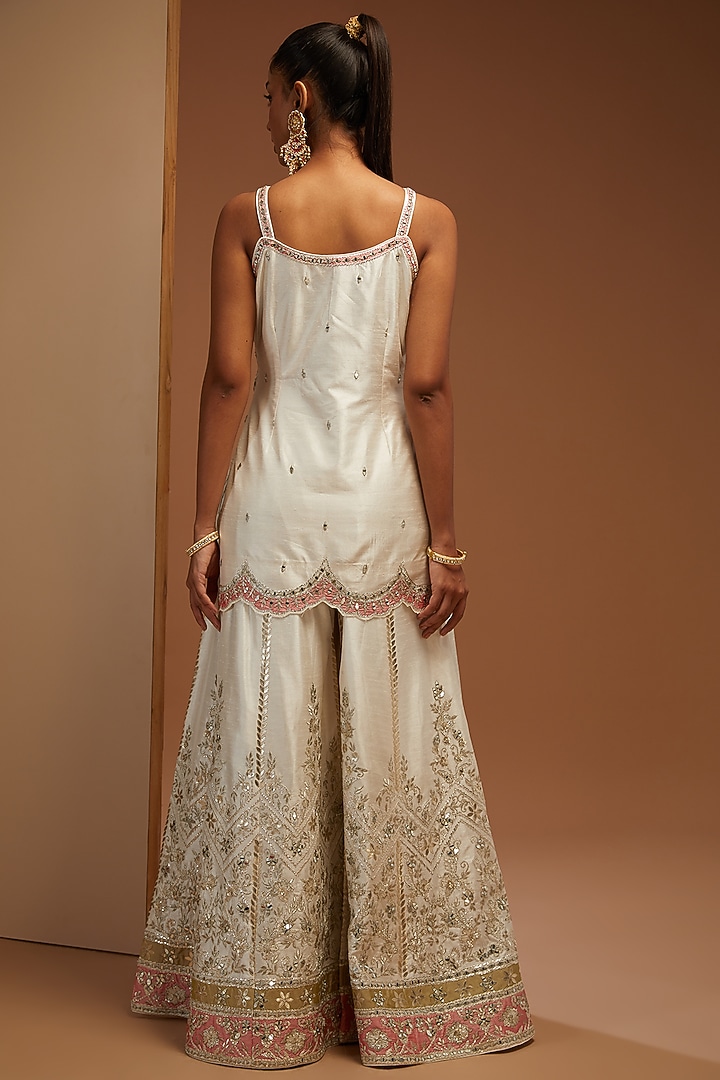 White Slub Silk Embroidered Wedding Sharara Set by Suhino at Pernia's Pop Up Shop