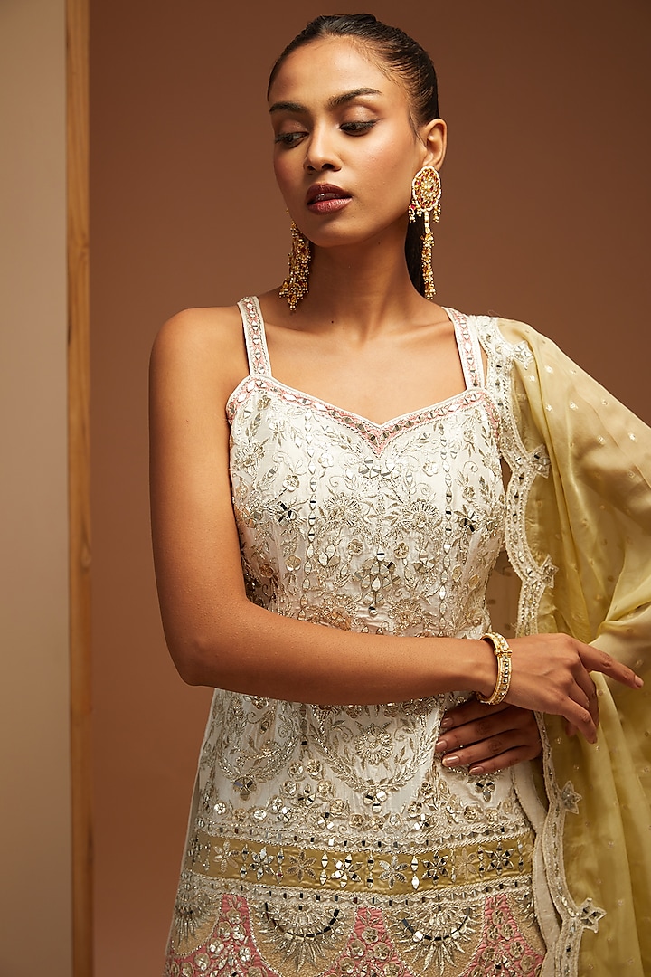 White Slub Silk Embroidered Wedding Sharara Set by Suhino at Pernia's Pop Up Shop