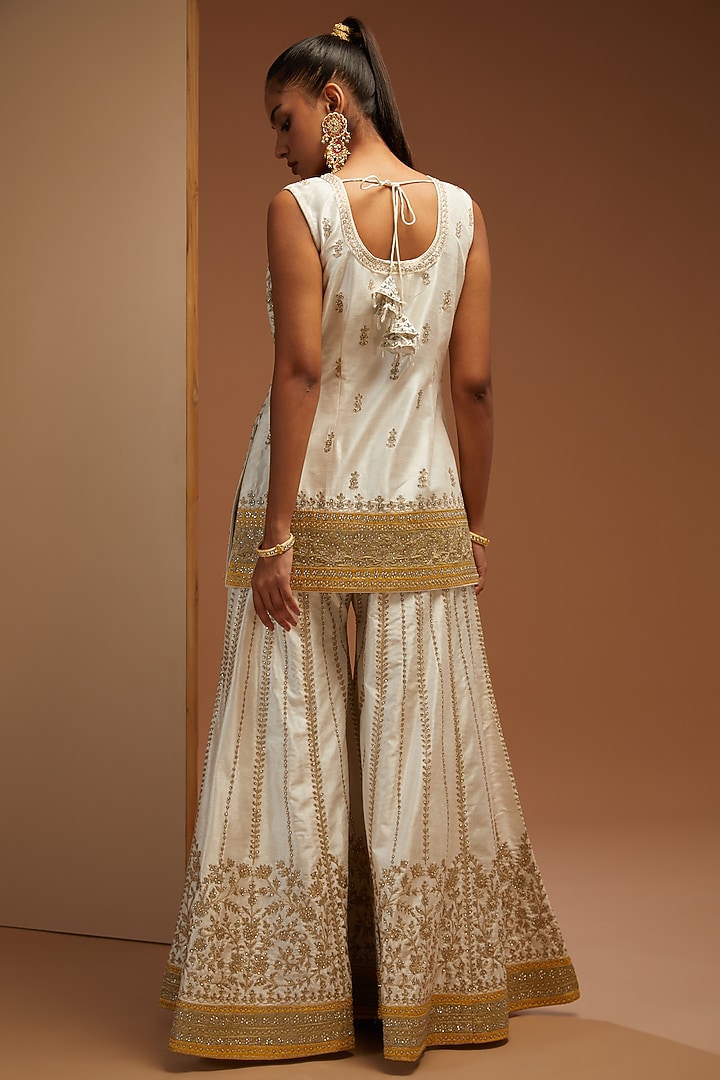 White Slub Silk Embroidered Wedding Sharara Set by Suhino at Pernia's Pop Up Shop