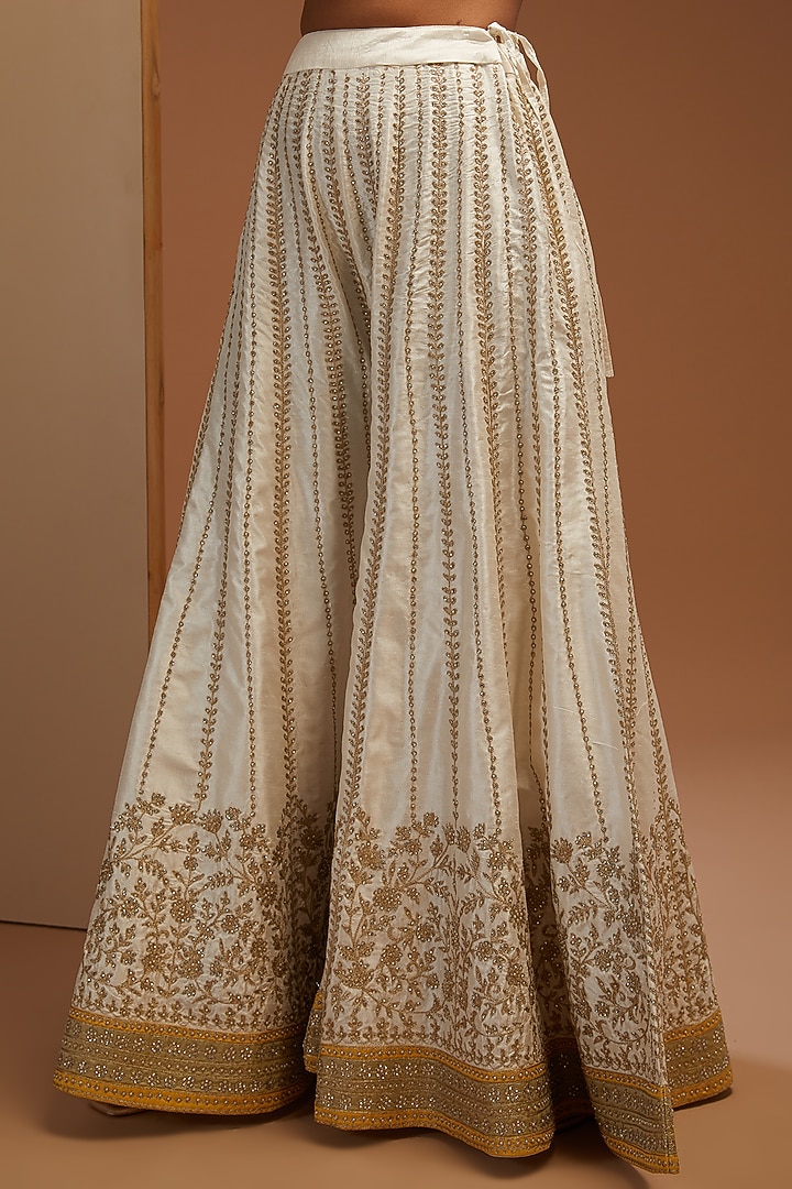 White Slub Silk Embroidered Wedding Sharara Set by Suhino at Pernia's Pop Up Shop