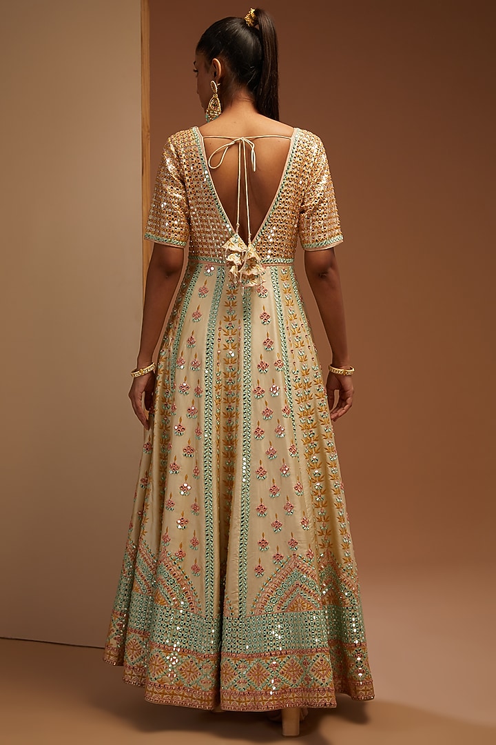 Off-White Taffeta Silk Embroidered Wedding Anarkali Set by Suhino at Pernia's Pop Up Shop