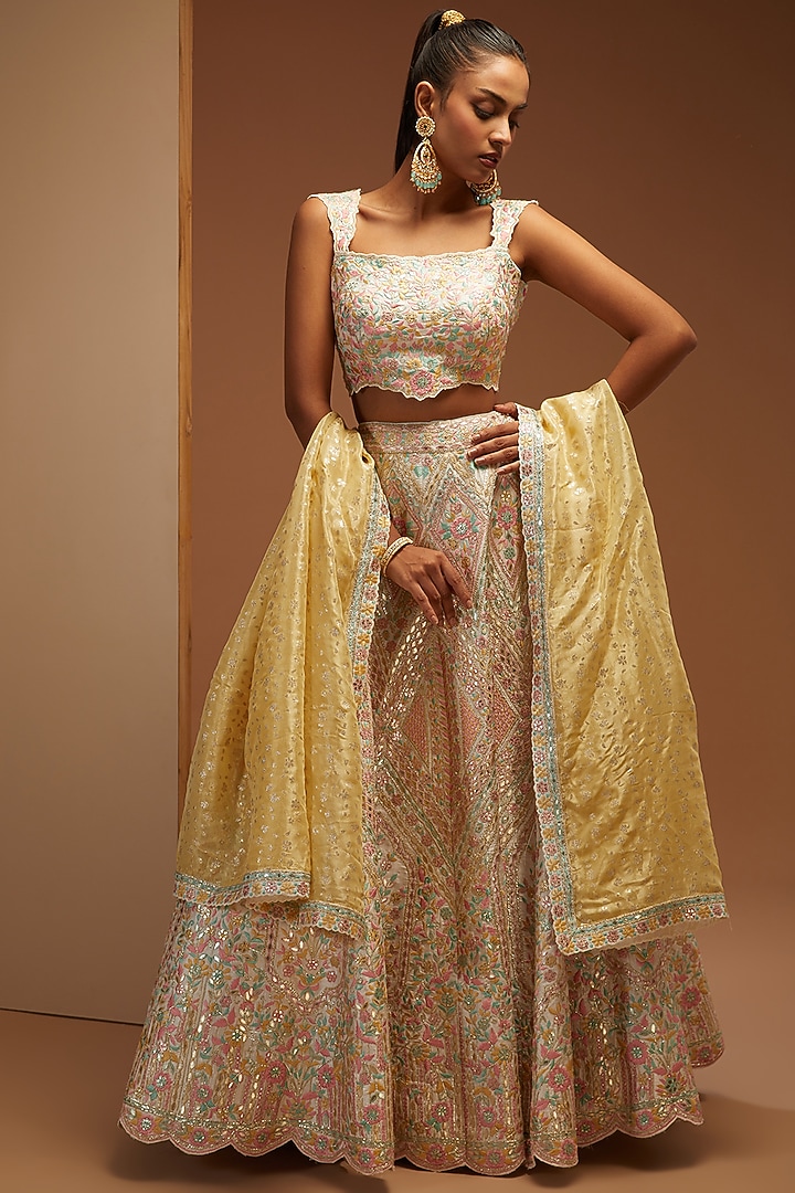 White Slub Silk Embroidered Wedding Lehenga Set by Suhino at Pernia's Pop Up Shop
