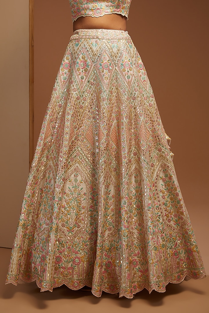 White Slub Silk Embroidered Wedding Lehenga Set by Suhino at Pernia's Pop Up Shop