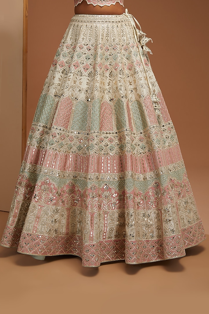 White Slub Silk Embroidered Wedding Lehenga Set by Suhino at Pernia's Pop Up Shop
